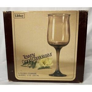 Vtg Libbey Tawny Grand Connoisseur Brown Colored Stemware Set 6 Glasses 12oz